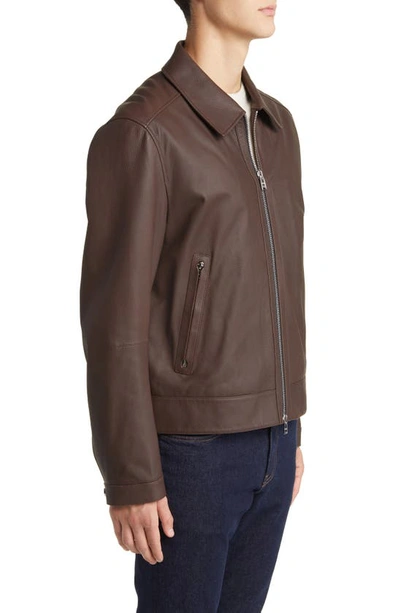Shop Hugo Boss Mapson Lambskin Leather Jacket In Dark Brown