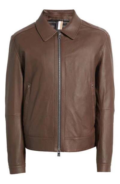 Shop Hugo Boss Mapson Lambskin Leather Jacket In Dark Brown