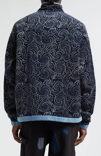 Shop Story Mfg. Minreal Oversize Half Zip Organic Cotton Velvet Pullover In Blue Spiral