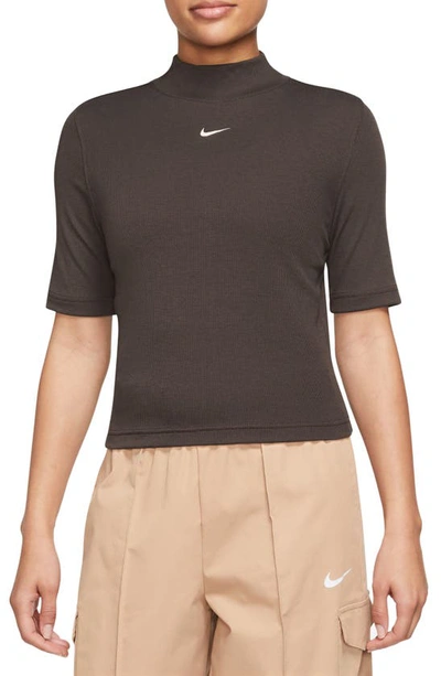 Shop Nike Sportswear Essentials Rib Top In Baroque Brown/ Sail