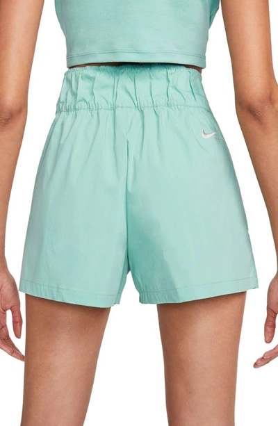 Shop Nike High Waist Cotton Blend Shorts In Mineral/ Deep Jungle