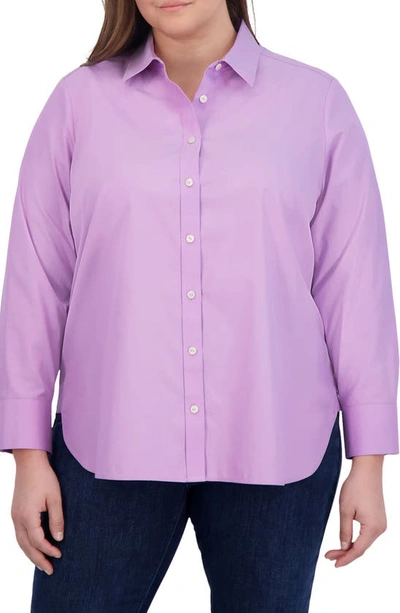 Shop Foxcroft Meghan Cotton Button-up Shirt In Soft Violet