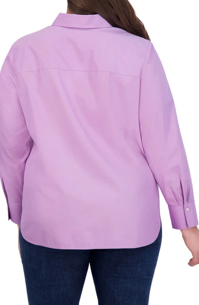 Shop Foxcroft Meghan Cotton Button-up Shirt In Soft Violet