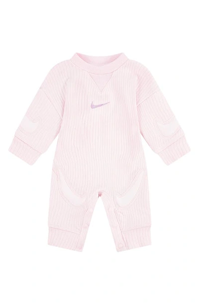 Shop Nike Ready Set Organic Cotton Rib Coveralls In Pink Foam