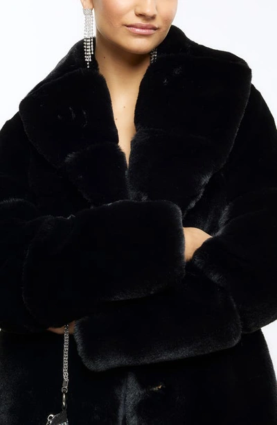 Shop River Island Paneled Faux Fur Coat In Black