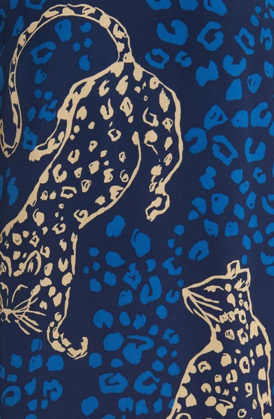 Shop Lilly Pulitzer Tyra Leopard Print Long Sleeve Silk Shift Dress In Low Tide Navy