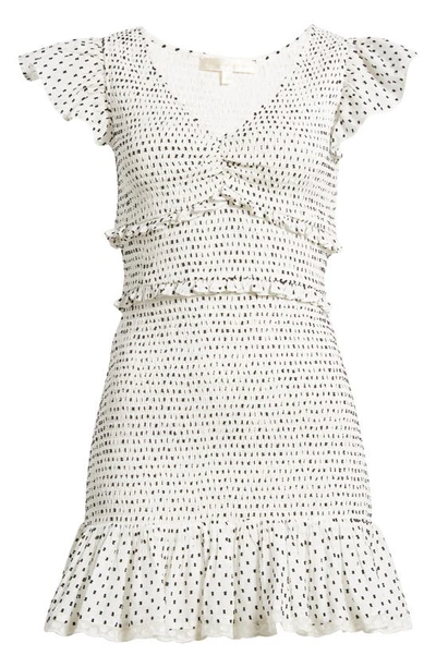 Shop Loveshackfancy Sonora Embroidered Dot Smocked Cotton Blend Minidress In Antique White