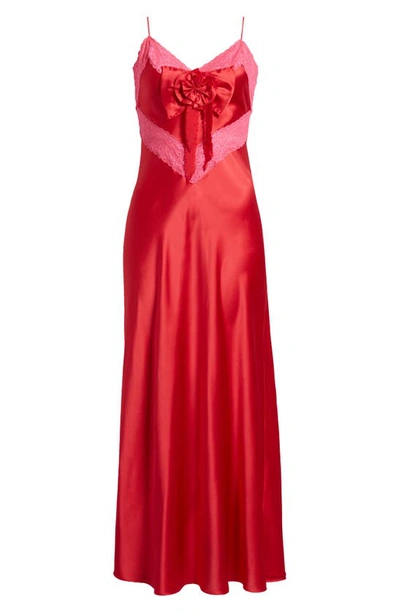 Shop Loveshackfancy Serita Lace Silk Slipdress In Red