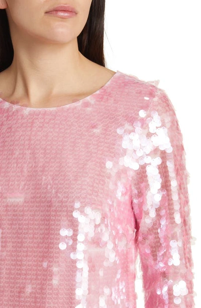 Shop Loveshackfancy Annabella Sequin Long Sleeve Minidress In Sheer Pink