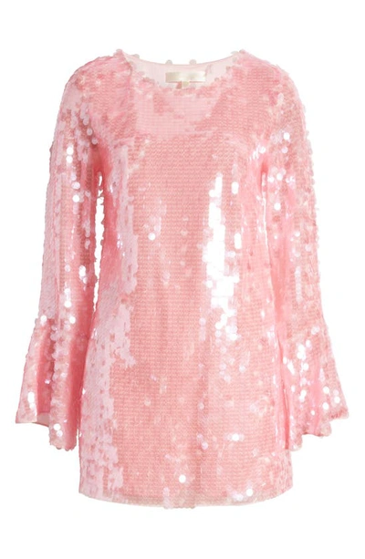 Shop Loveshackfancy Annabella Sequin Long Sleeve Minidress In Sheer Pink