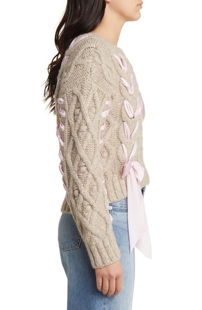Shop Loveshackfancy Parson Bow Cable Stitch Sweater In Oat