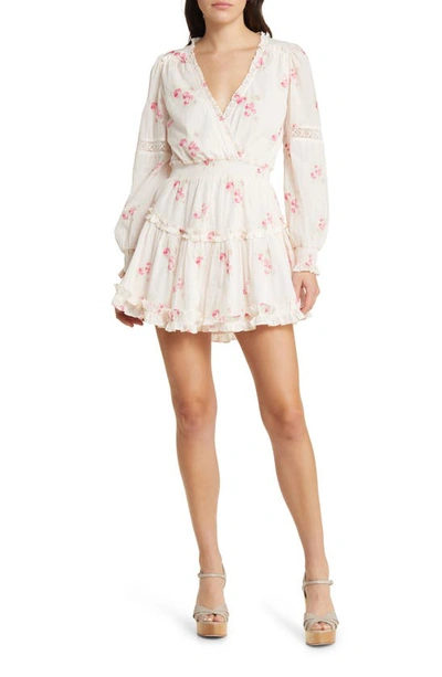 Shop Loveshackfancy Spruce Floral Long Sleeve Cotton Minidress In Berry Moment