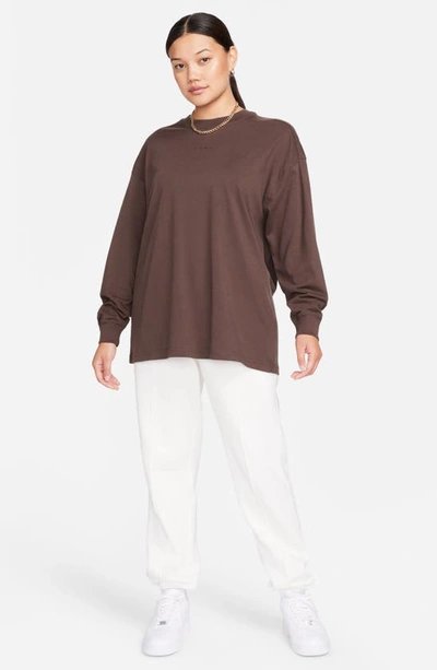 Shop Nike Micro Logo Oversize Long Sleeve T-shirt In Baroque Brown/ Baroque Brown