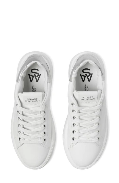 Shop Stuart Weitzman Pro Sleek Sneaker In White/ Silver Leather