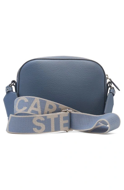 Shop Stella Mccartney Perforated Logo Faux Leather Camera Bag In 4113 Blue Grey