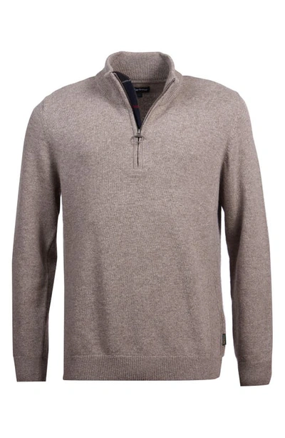 Barbour Holden Wool Tartan Trim Regular Fit Quarter Zip Mock Neck Sweater In Military Marl