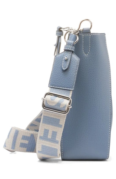 Shop Stella Mccartney Perforated Logo Mini Faux Leather Crossbody Bag In Blue Grey