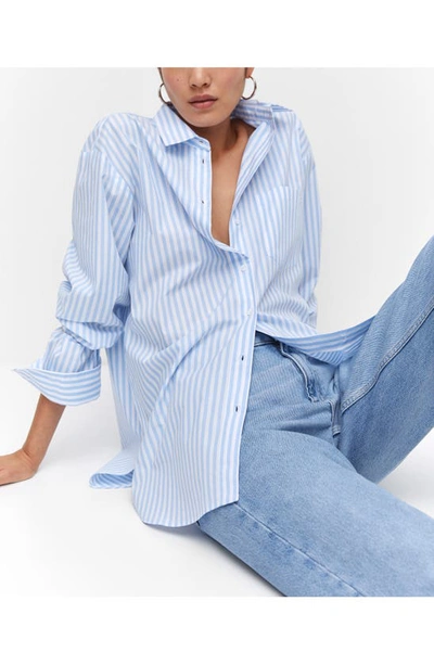 Shop Mango Oversize Cotton Button-up Shirt In Lt-pastel Blue