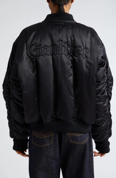 Shop Jean Paul Gaultier Oversize Satin Bomber Jacket In Black