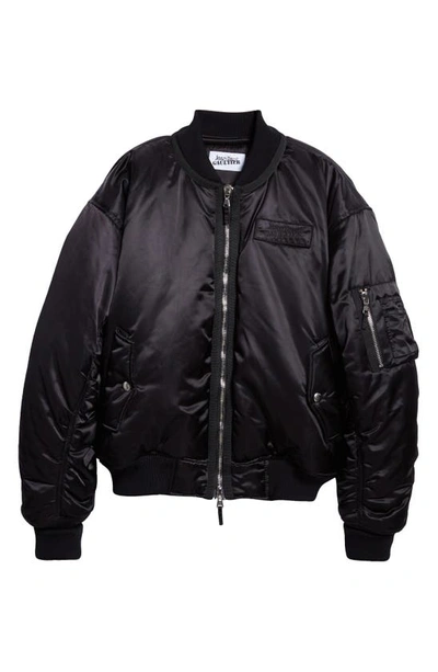 Shop Jean Paul Gaultier Oversize Satin Bomber Jacket In Black