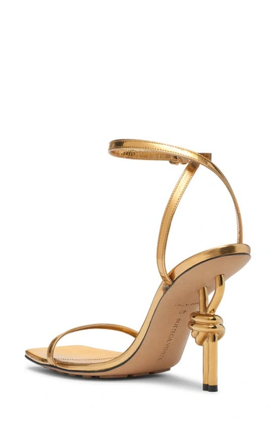 Bottega Veneta Metallic Knot-heel Ankle-strap Sandals In Gold