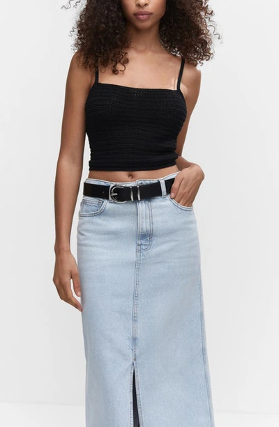 Shop Mango Denim Maxi Skirt In Light Blue