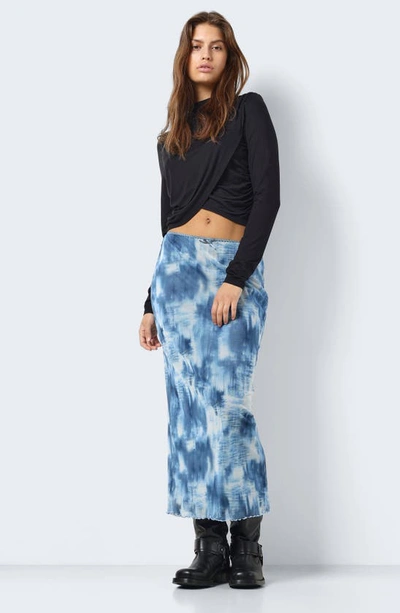 Shop Noisy May Lucia Printed Mesh Maxi Skirt In Bright White Aop Blu