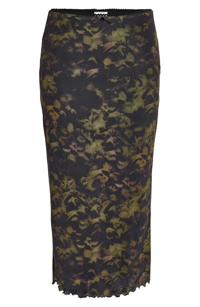 Shop Noisy May Lucia Printed Mesh Maxi Skirt In Black Aop Frost Blom