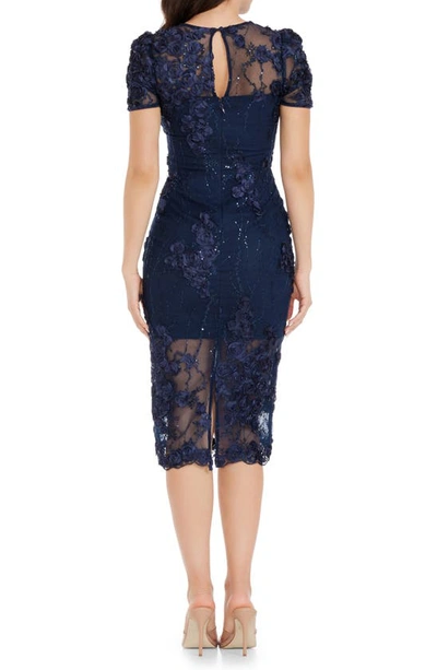 Dress The Population Lia Sequin & Flower Appliqué Sheath Dress In Navy