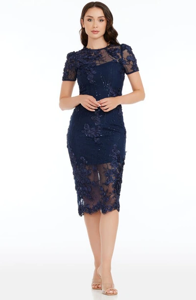 Dress The Population Lia Sequin & Flower Appliqué Sheath Dress In Navy