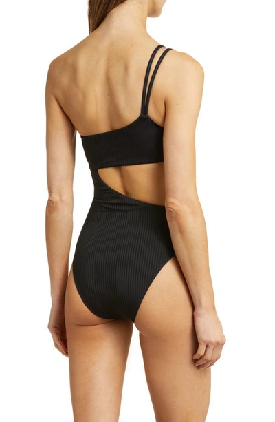 Shop Vitamin A ® Cosmo Cutout One-shoulder Rib One-piece Swimsuit In Black Ecorib