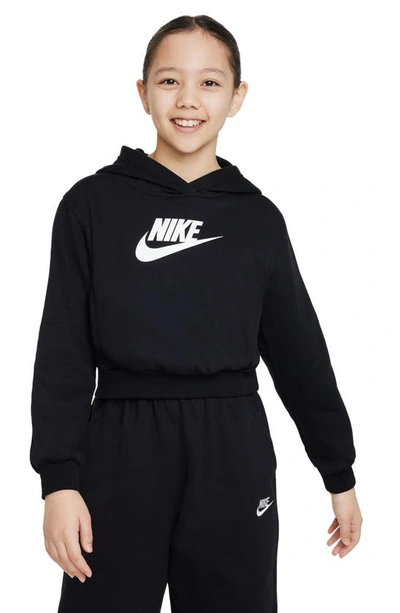 Shop Nike Kids' Sportswear Club Fleece Crop Hoodie In Black/ White