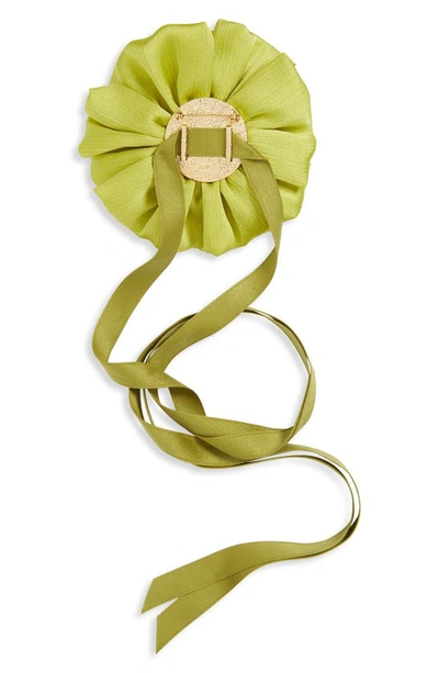 Shop Lele Sadoughi Ribbon Choker Necklace With Gardenia Brooch In Avocado