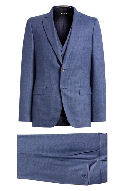 Shop Hugo Boss Huge Virgin Wool Blend 3-piece Suit In Bright Blue