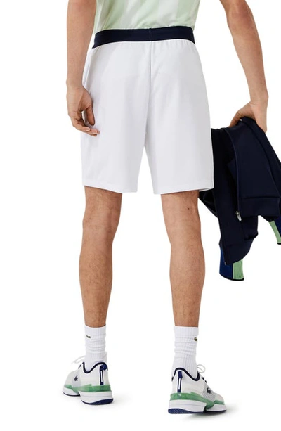 Shop Lacoste Ultra-dry Jacquard Shorts In B0x White/ Navy Blue-