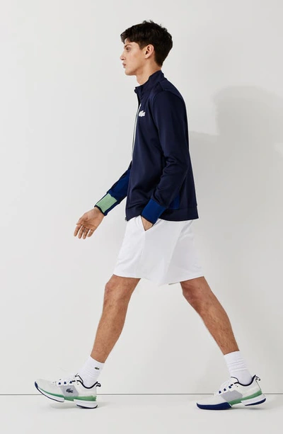 Shop Lacoste Ultra-dry Jacquard Shorts In B0x White/ Navy Blue-