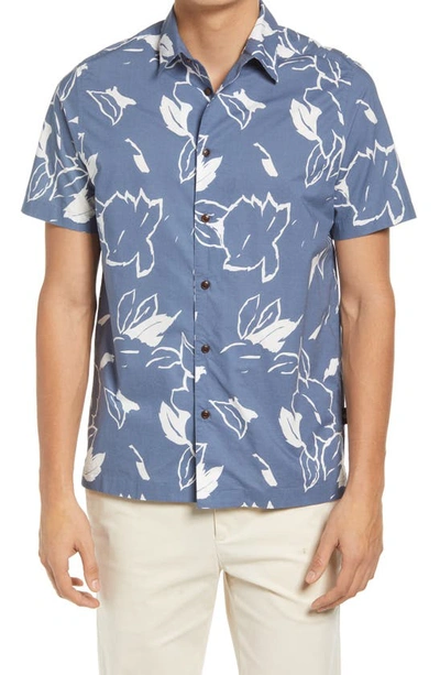 Shop Ted Baker Ashby Floral Short Sleeve Button-up Shirt In Blue