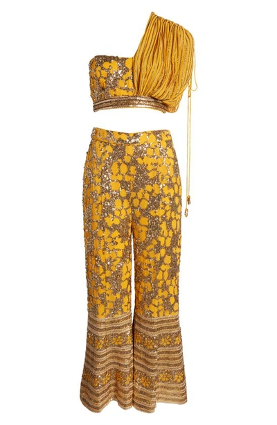 Shop Sani Tanvi Palazzo Two-piece Top & Pants In Marigold