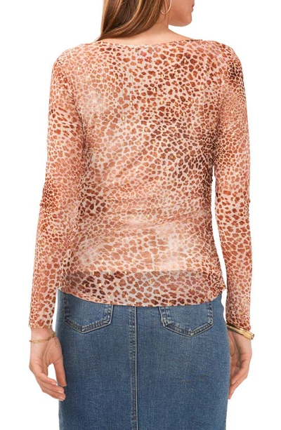 Shop Vince Camuto Shirred Foil Mesh T-shirt In Natural Taupe