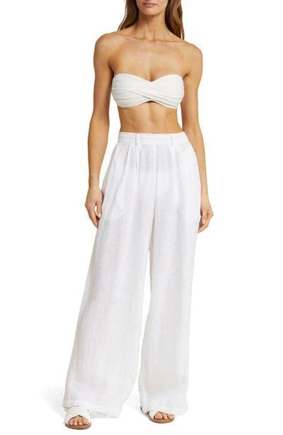 Shop Vitamin A The Getaway High Waist Wide Leg Linen Cover-up Pants In White Eco Linen