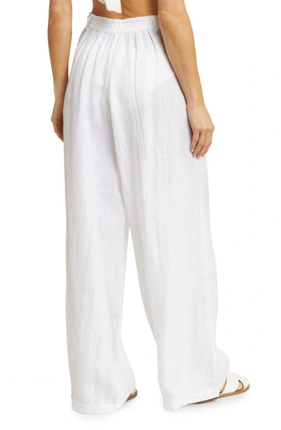 Shop Vitamin A The Getaway High Waist Wide Leg Linen Cover-up Pants In White Eco Linen
