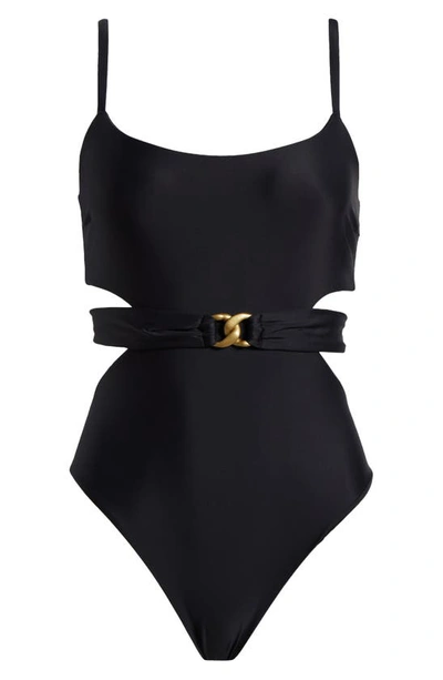 Vitamin A Luxe Link Belted One-piece Swimsuit In Black
