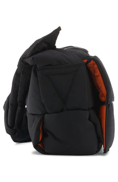 Bottega Veneta Padded Tech Cassette Messenger Bag In 1001 Black/ Papaya