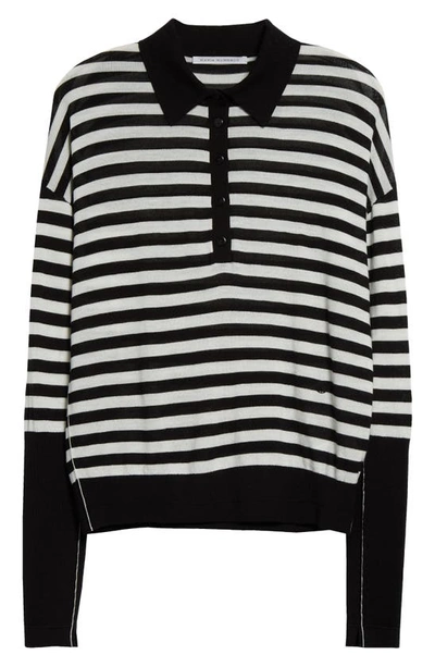 Shop Maria Mcmanus Stripe Long Sleeve Organic Cotton & Recycled Cashmere Polo In Black Stripe