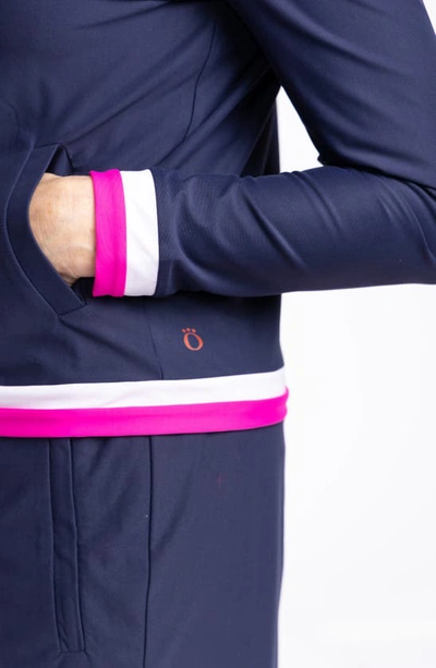 Shop Kinona Tipped Zip-up Cardigan In Navy