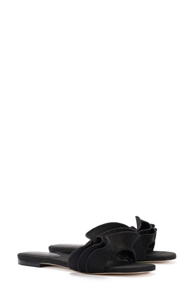 Shop Larroude Ivy Ruffle Raffia Slide Sandal In Black