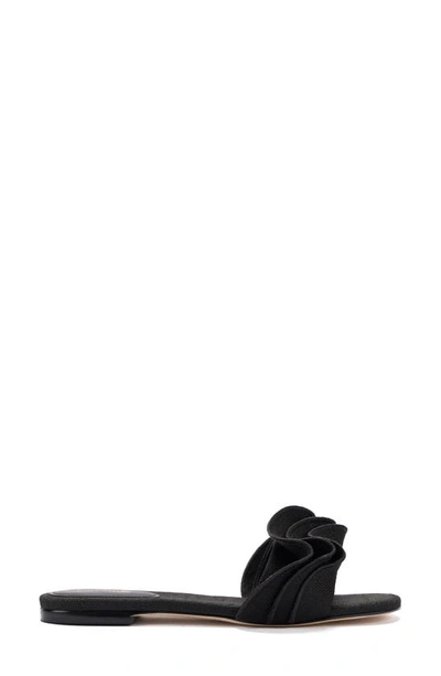 Larroude Ivy Ruffle Raffia Slide Sandal In Black