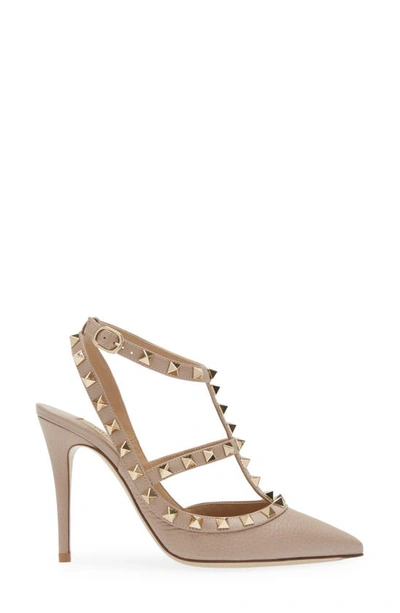 Shop Valentino Garavani Rockstud T-strap Pointed Toe Pump In Poudre