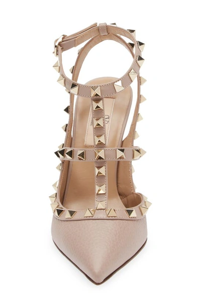 Shop Valentino Rockstud T-strap Pointed Toe Pump In Poudre