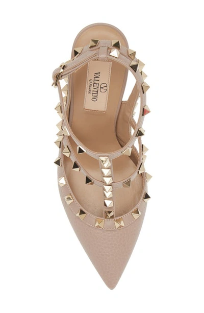 Shop Valentino Rockstud T-strap Pointed Toe Pump In Poudre